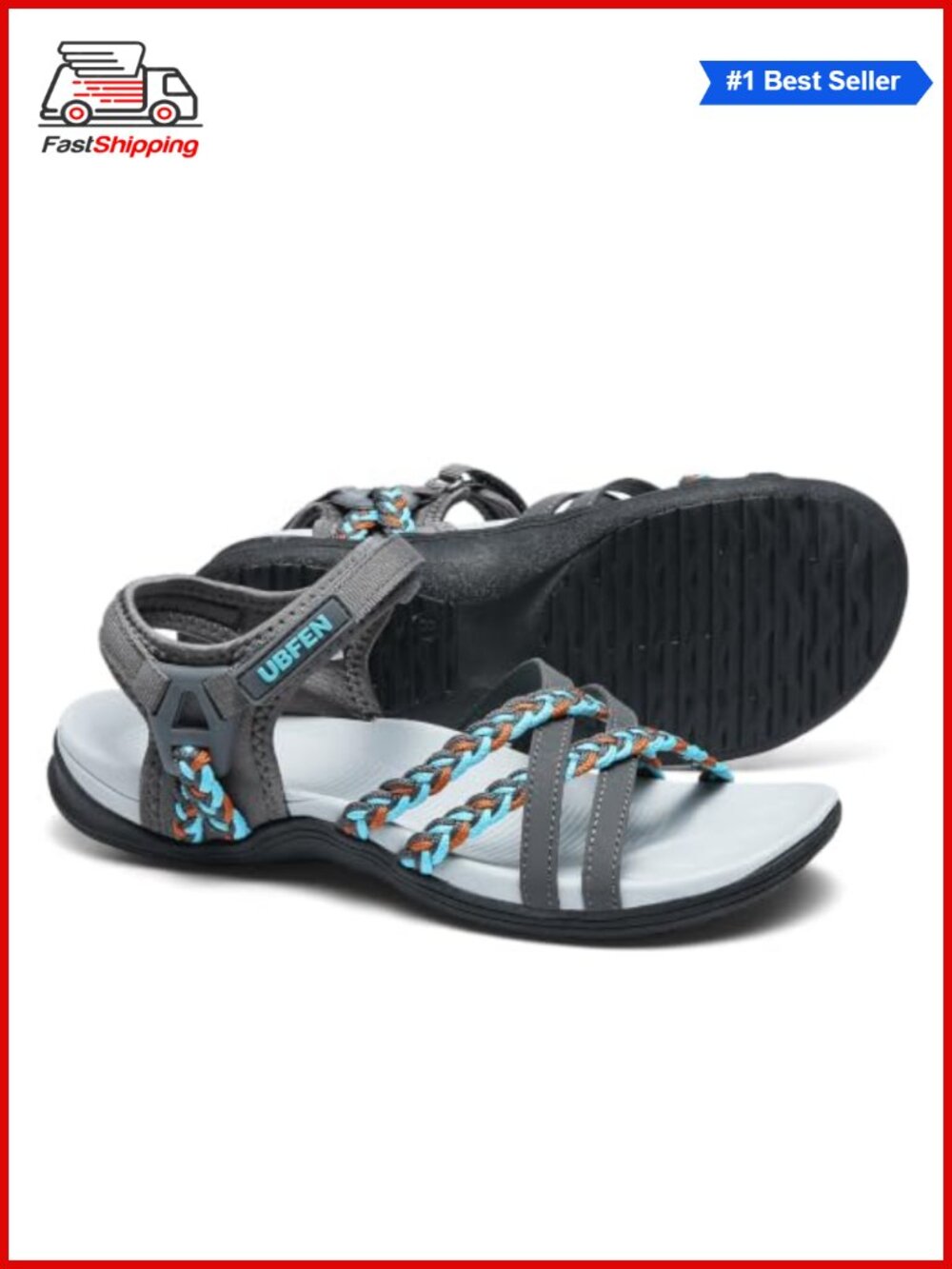 UBFEN Hiking Sandals with Arch Support & All-Terrain Grip